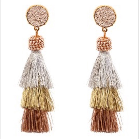 Jewelry - Thread Tassle Druzy Earrings